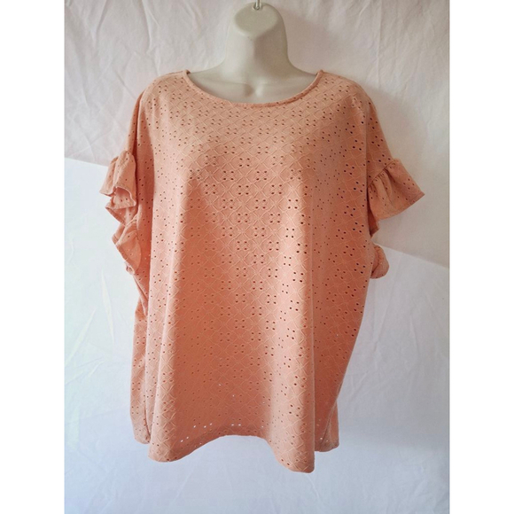LC Lauren Conrad Tops - Lauren Conrad sz XL Peach ruffle sleeve eyelet blouse